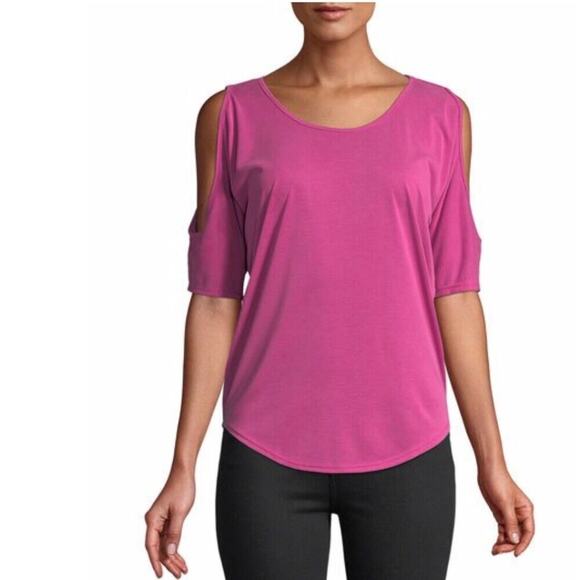 NWT Neiman Marcus Pink Fuchsia Cold Shoulder Scoop Neck Top Casual - Picture 12 of 12